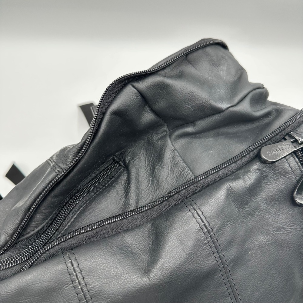 Carroll Black Leather Multi-Pocket Backpack Utility Travel Rucksack Bag - Picture 11 of 15